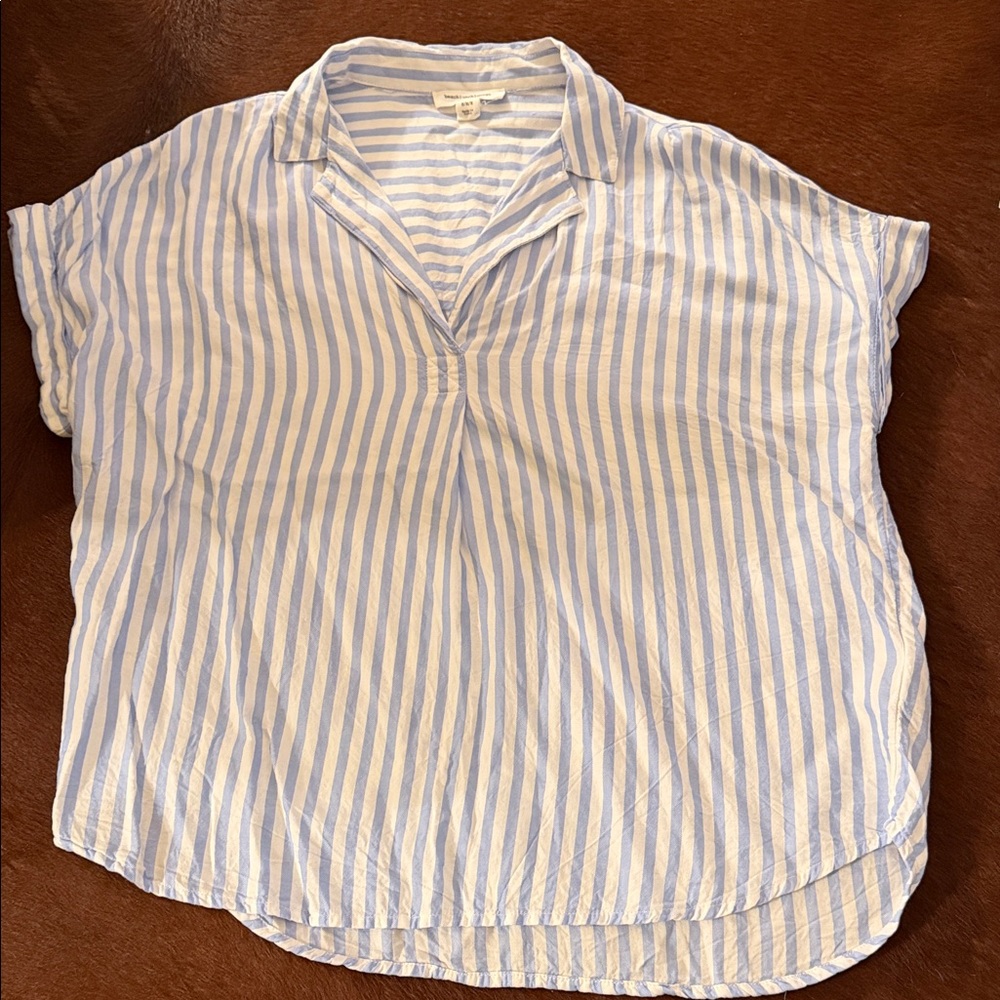 beachlunchlounge Light Blue and White Striped Blouse